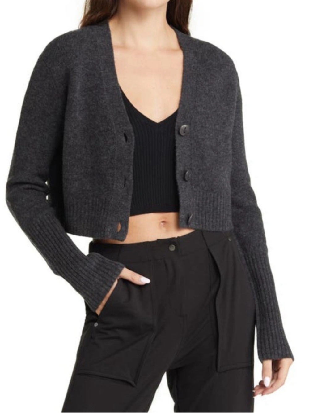 All Saints - Wick Cardigan.  Sweater.  Alpaca Wool Blend. Size Small.  Dark Gray